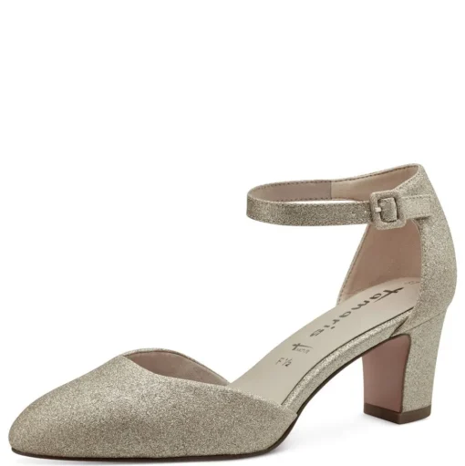 Tamaris Pumps Riemchen TOUCHit- Fußbett Glitzereffekt weiß, gold S13  1-1-24432-20