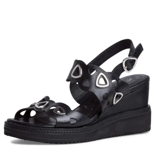 Tamaris Sandalette Keilabsatz Leder schwarz 1-1-28331-26
