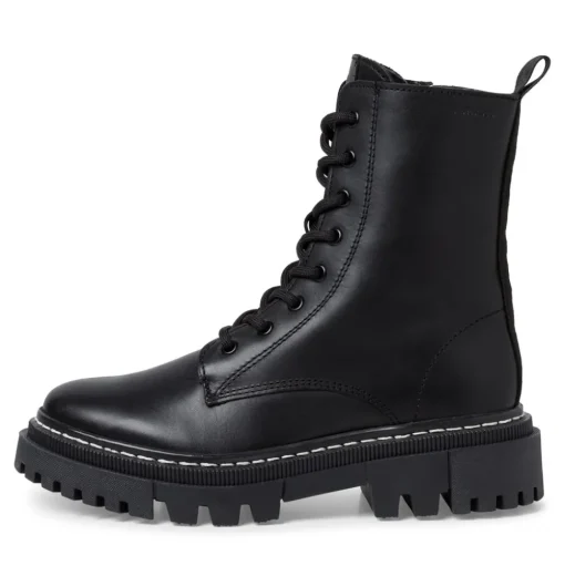 Tamaris Schnürstiefel Schnürboots Leder Wechselfußbett schwarz S23 1-25276-41