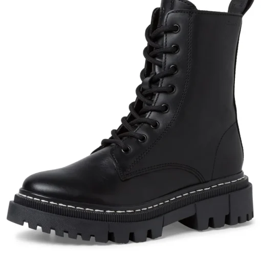 Tamaris Schnürstiefel Schnürboots Leder Wechselfußbett schwarz S23 1-25276-41