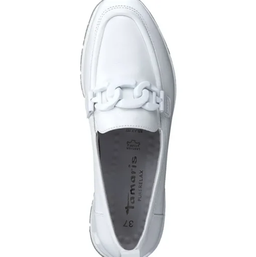 Tamaris Slipper Loafer Schlupfschuh Leder Wechselfußbett Kettendetail rosa, weiß S13 1-1-24711-30