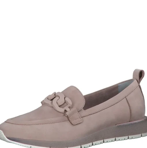 Tamaris Slipper Loafer Schlupfschuh Leder Wechselfußbett Kettendetail rosa, weiß S13 1-1-24711-30