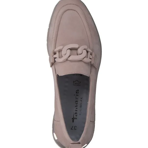 Tamaris Slipper Loafer Schlupfschuh Leder Wechselfußbett Kettendetail rosa, weiß S13 1-1-24711-30
