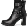 Tamaris Stiefelette Leder Zierschnallen hoher Blockabsatz TOUCHit- Fußbett schwarz S22 1-1-25384-29