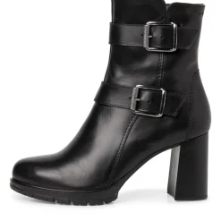 Tamaris Stiefelette Leder Zierschnallen hoher Blockabsatz TOUCHit- Fußbett schwarz S22 1-1-25384-29