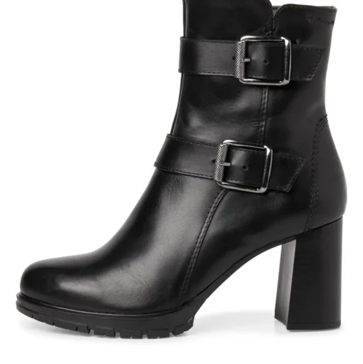 Tamaris Stiefelette Leder Zierschnallen hoher Blockabsatz TOUCHit- Fußbett schwarz S22 1-1-25384-29