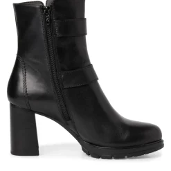 Tamaris Stiefelette Leder Zierschnallen hoher Blockabsatz TOUCHit- Fußbett schwarz S22 1-1-25384-29
