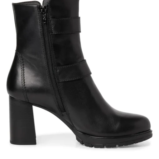 Tamaris Stiefelette Leder Zierschnallen hoher Blockabsatz TOUCHit- Fußbett schwarz S22 1-1-25384-29