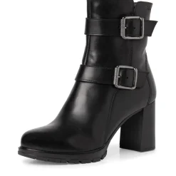 Tamaris Stiefelette Leder Zierschnallen hoher Blockabsatz TOUCHit- Fußbett schwarz S22 1-1-25384-29