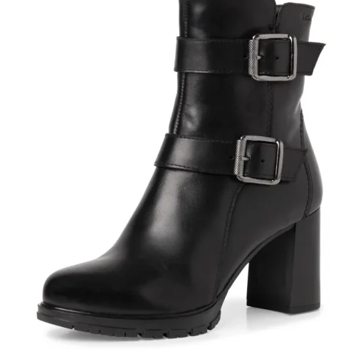 Tamaris Stiefelette Leder Zierschnallen hoher Blockabsatz TOUCHit- Fußbett schwarz S22 1-1-25384-29